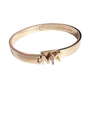 Michael Kors Gold-Tone MK Pavé Logo Hinge Bracelet size 6-6.5